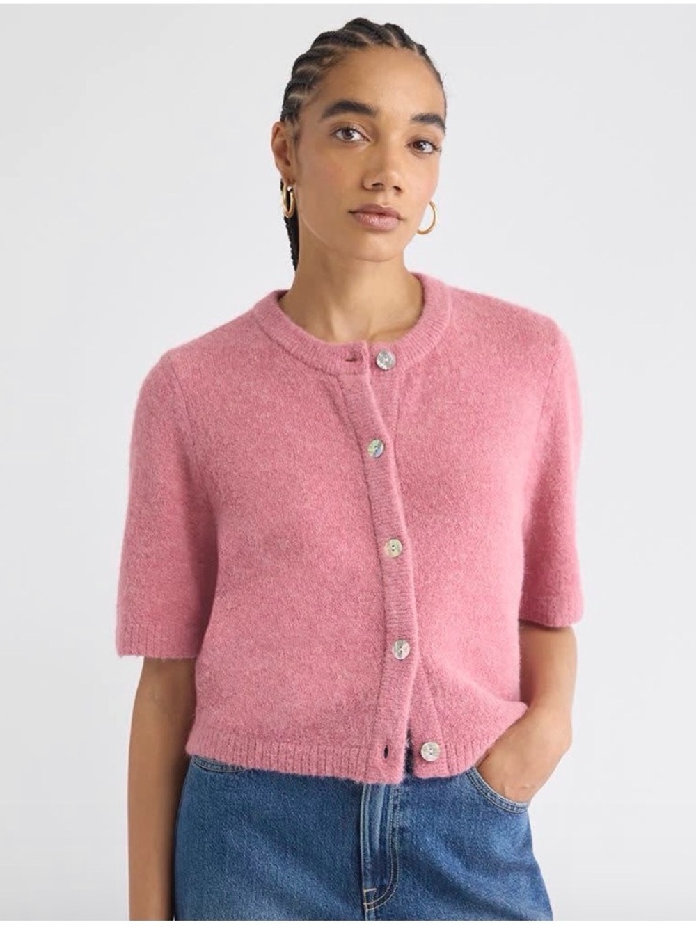 RW&CO. Pink Short-Sleeve Button-Front Cardigan
